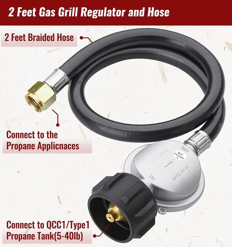 CALPOSE 2 Feet Propane Hose with Regulator, Universal Gas Grill Regulator and Hose for Blackstone 28''/36'' Griddle, Weber Grill, Propane fire pit and More, 3/8" Female Flare for Most LP Gas Grills - Image 3